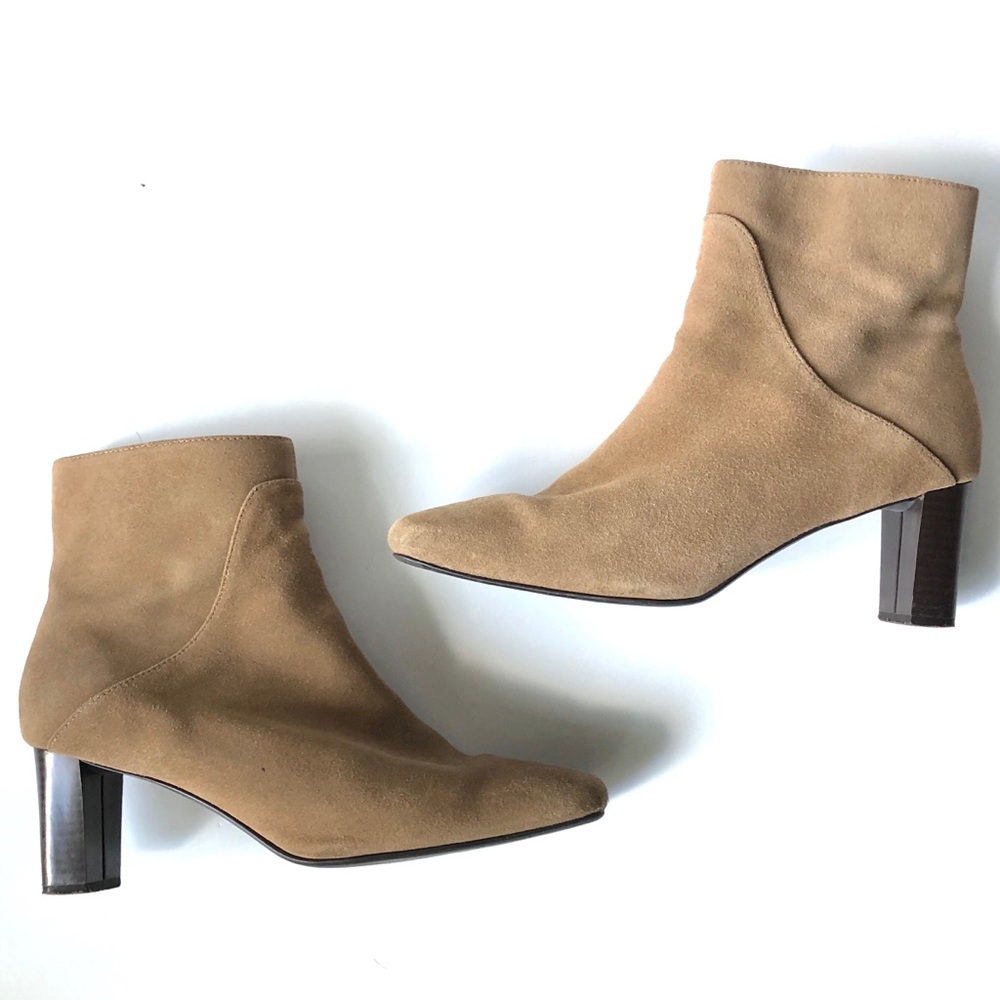 Bijou Sued Camel Colored Heeled Ankle Boots